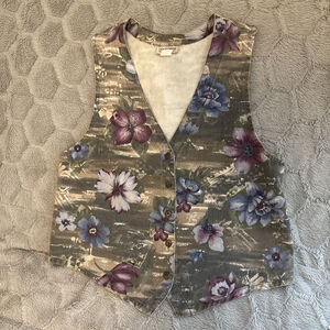 Stampede Vintage 90s Denim Floral Vest, Cottagecore Grandmacore Large
